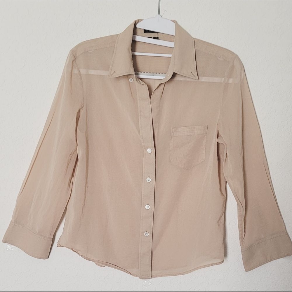 Theory Light Tan Cotton Blouse Sz Medium